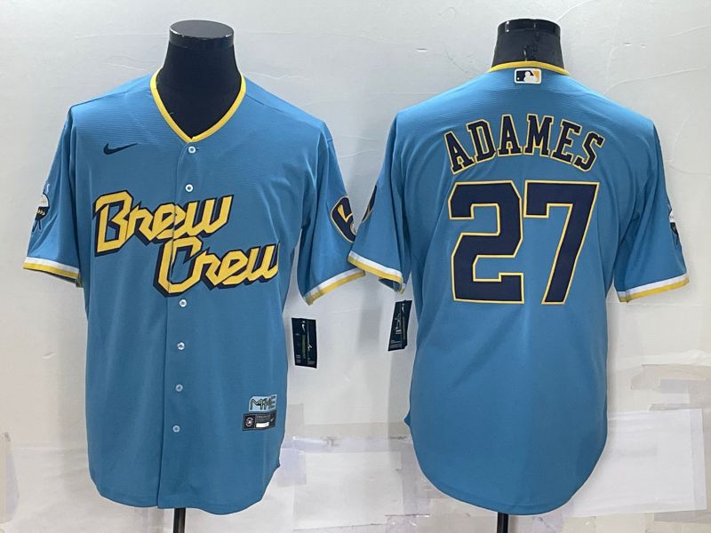 Men Milwaukee Brewers #27 Adames Blue City Edition Game Nike 2022 MLB Jersey